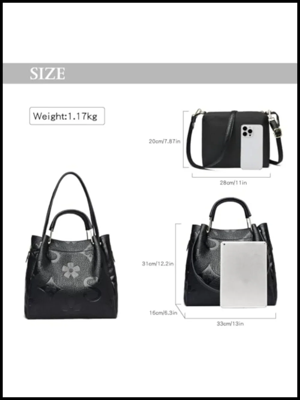 Vegan Leather Floral Hobo Top Handle Handbag Purse Women 3-in-1 Satchel Tote